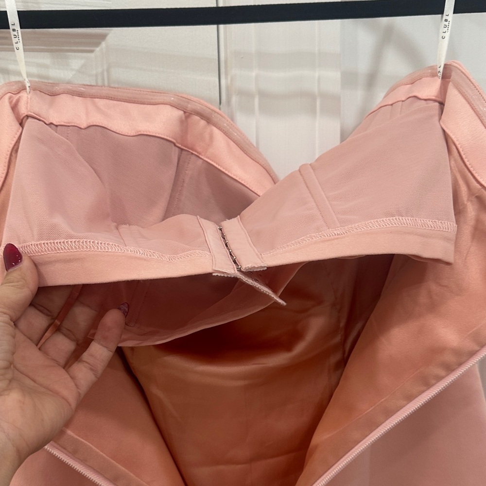 Club L London Blush Pink Satin Bandeau Maxi Dress With Fringe - Picture 4 of 10